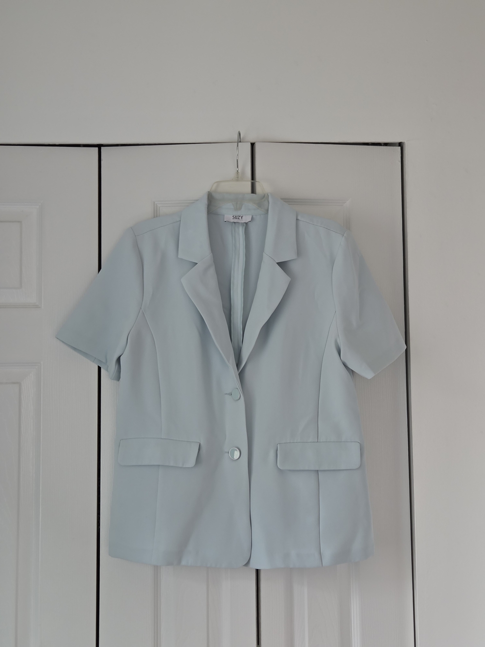 Suzy Shier Light Blue Short-Sleeve Blazer